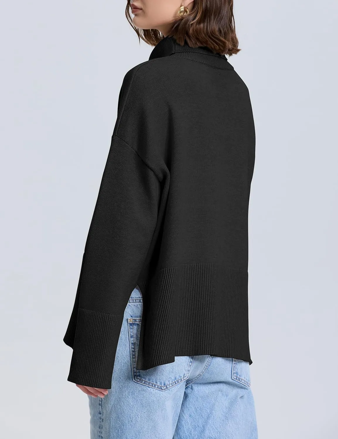 kayamiya Women's Turtleneck Oversized Sweaters Long Sleeve Pullover Knit Tops Split Hem