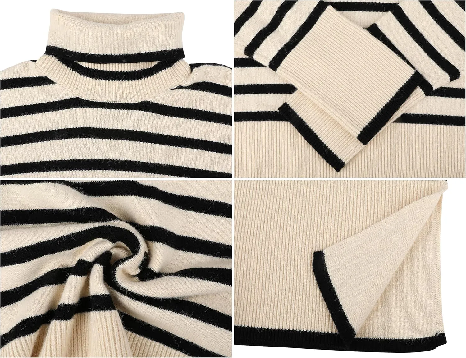 kayamiya Women's Turtleneck Oversized Sweaters Long Sleeve Pullover Knit Tops Split Hem
