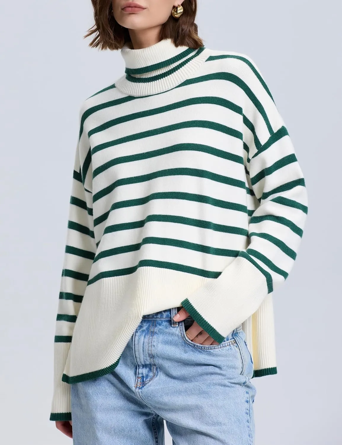 kayamiya Women's Turtleneck Oversized Sweaters Long Sleeve Pullover Knit Tops Split Hem