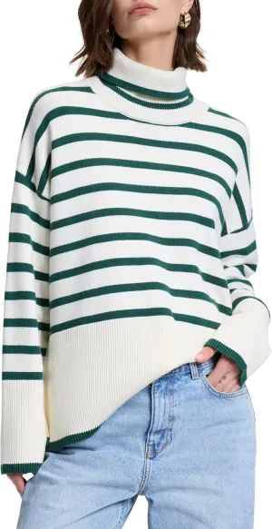 kayamiya Women's Turtleneck Oversized Sweaters Long Sleeve Pullover Knit Tops Split Hem