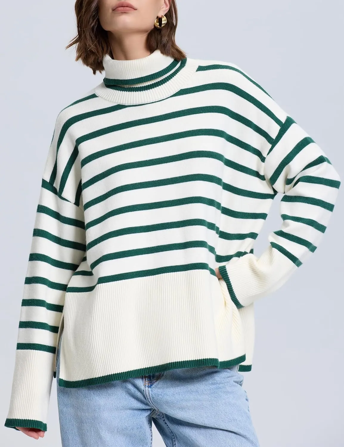 kayamiya Women's Turtleneck Oversized Sweaters Long Sleeve Pullover Knit Tops Split Hem