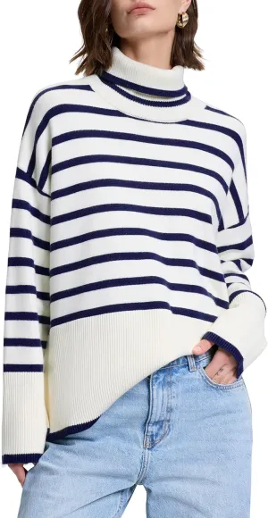 kayamiya Women's Turtleneck Oversized Sweaters Long Sleeve Pullover Knit Tops Split Hem