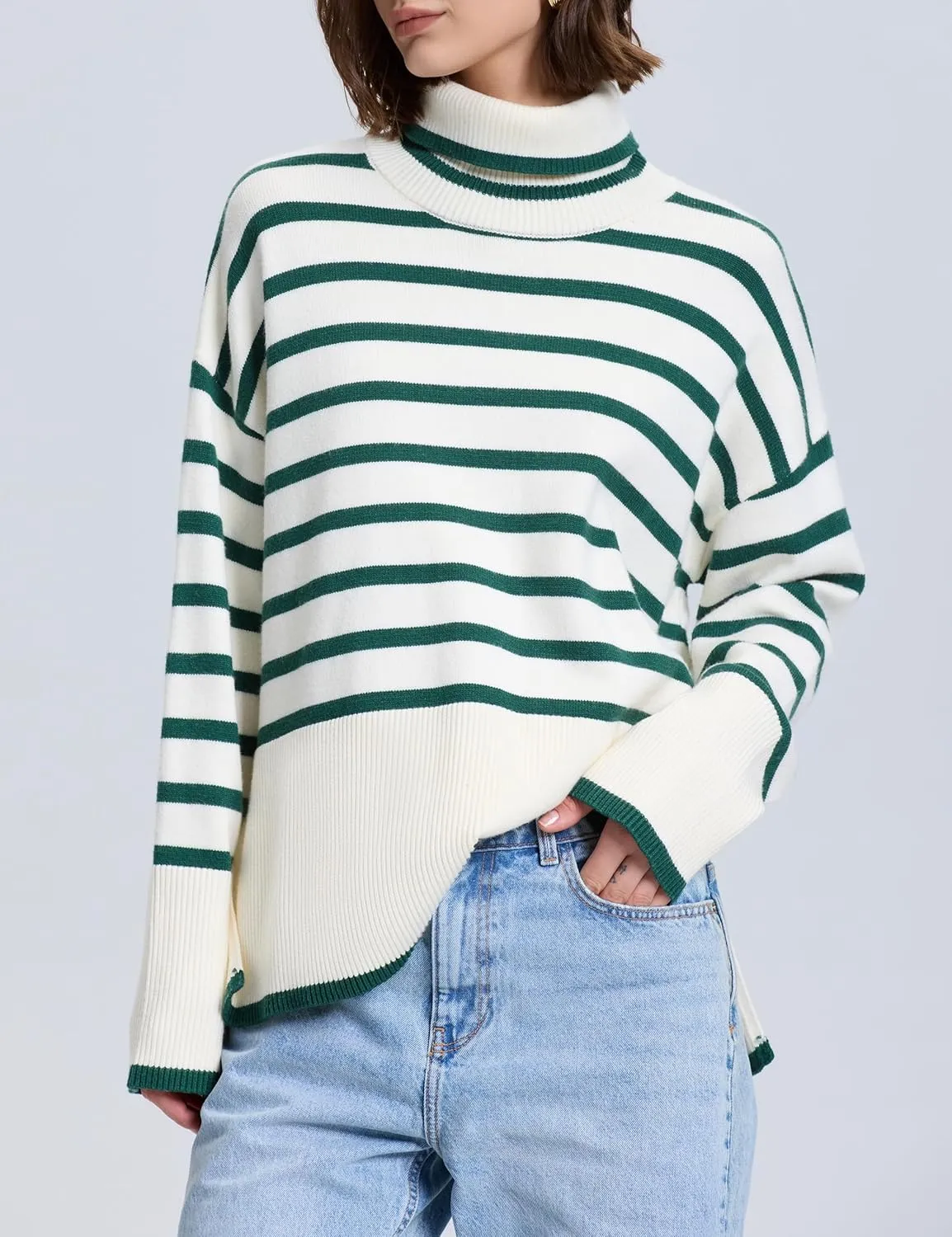 kayamiya Women's Turtleneck Oversized Sweaters Long Sleeve Pullover Knit Tops Split Hem