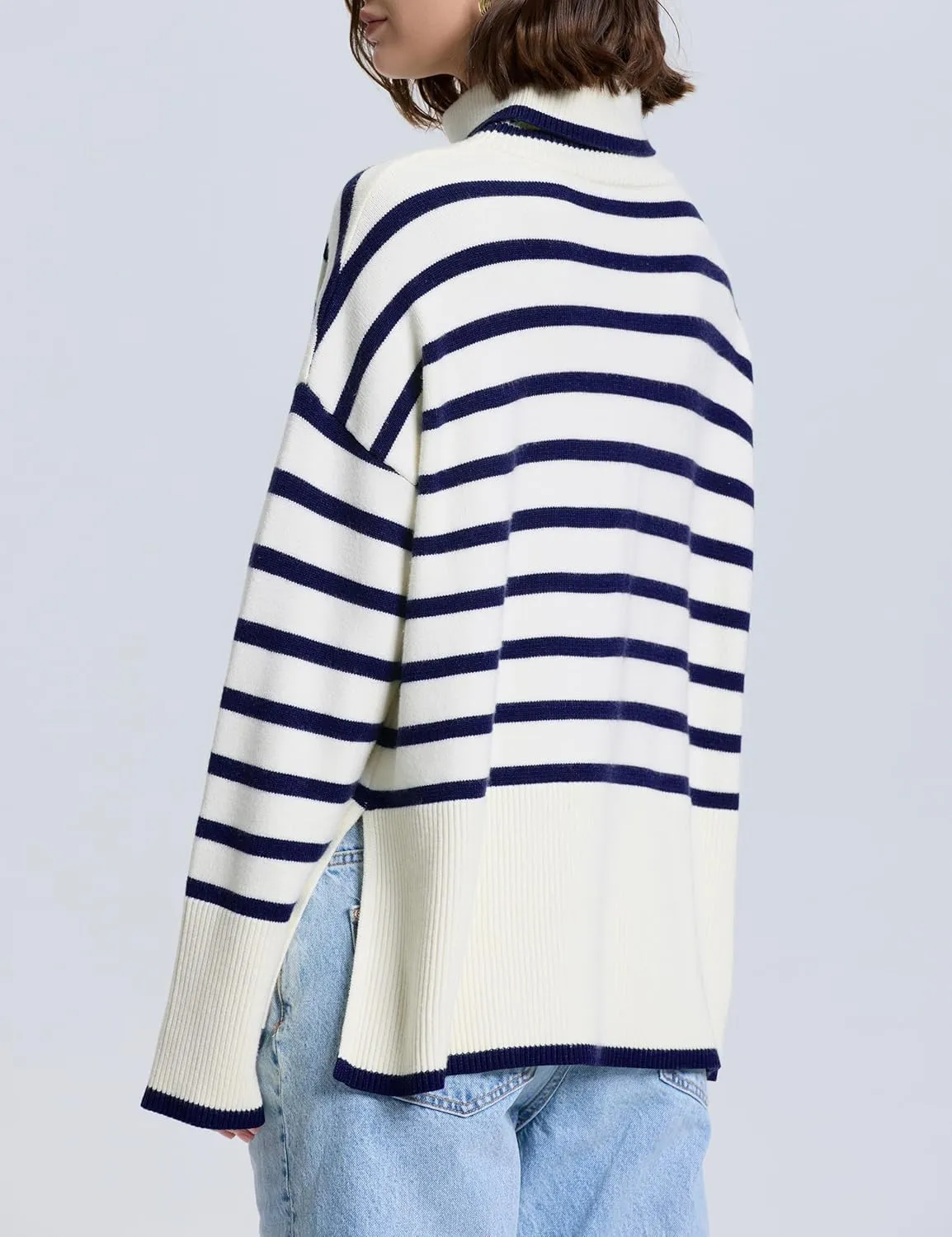 kayamiya Women's Turtleneck Oversized Sweaters Long Sleeve Pullover Knit Tops Split Hem