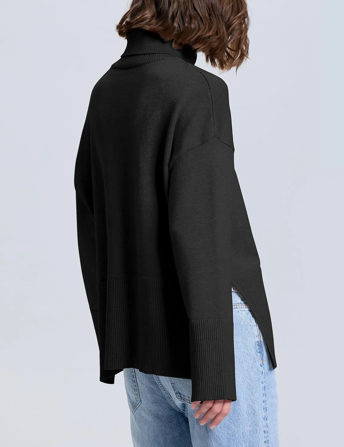 kayamiya Women's Turtleneck Oversized Sweaters Long Sleeve Pullover Knit Tops Split Hem