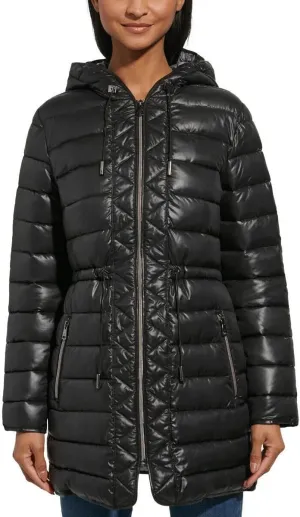 Kenneth Cole Women's Hooded Quilted Long Puffer Jacket Coat