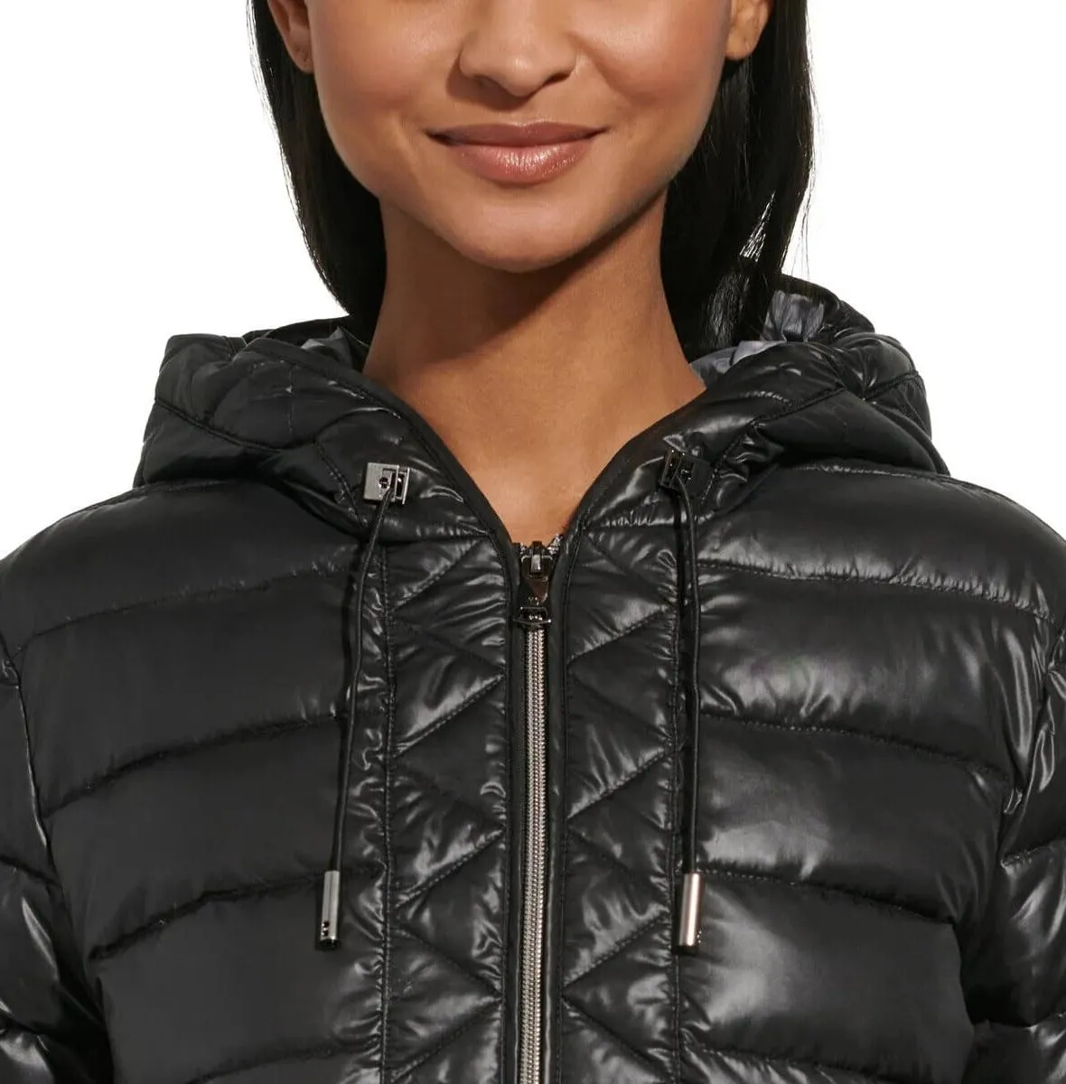 Kenneth Cole Women's Hooded Quilted Long Puffer Jacket Coat