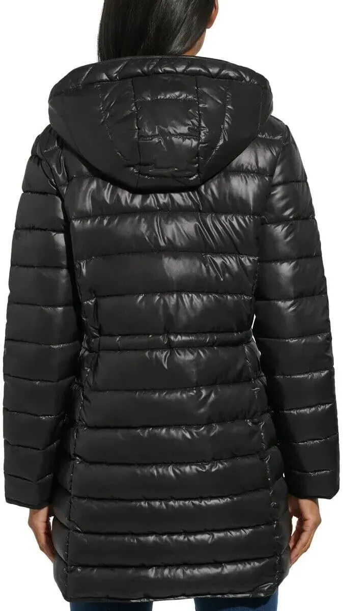 Kenneth Cole Women's Hooded Quilted Long Puffer Jacket Coat