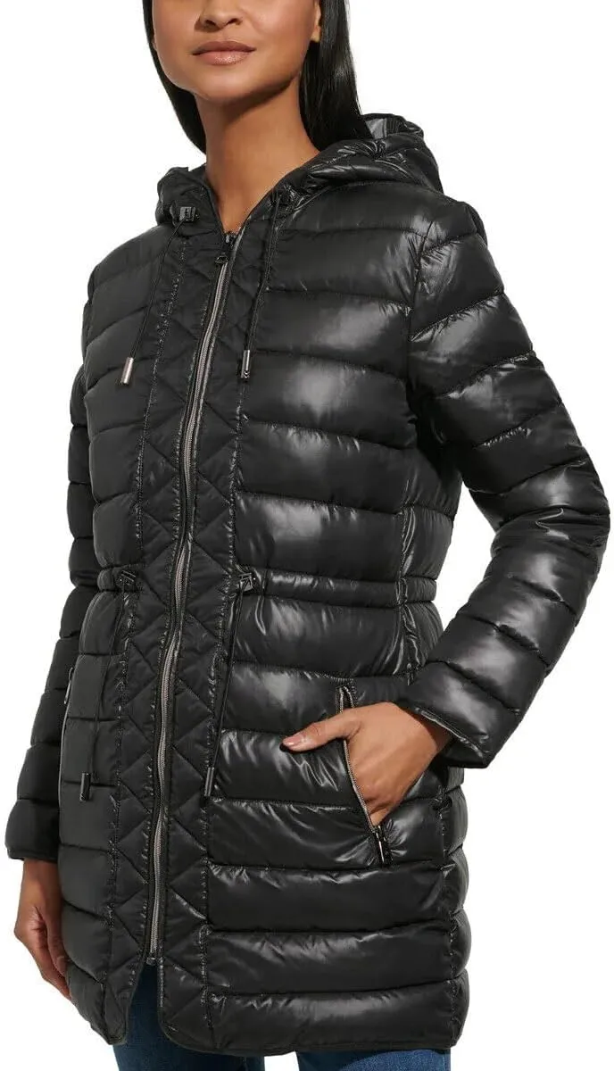 Kenneth Cole Women's Hooded Quilted Long Puffer Jacket Coat
