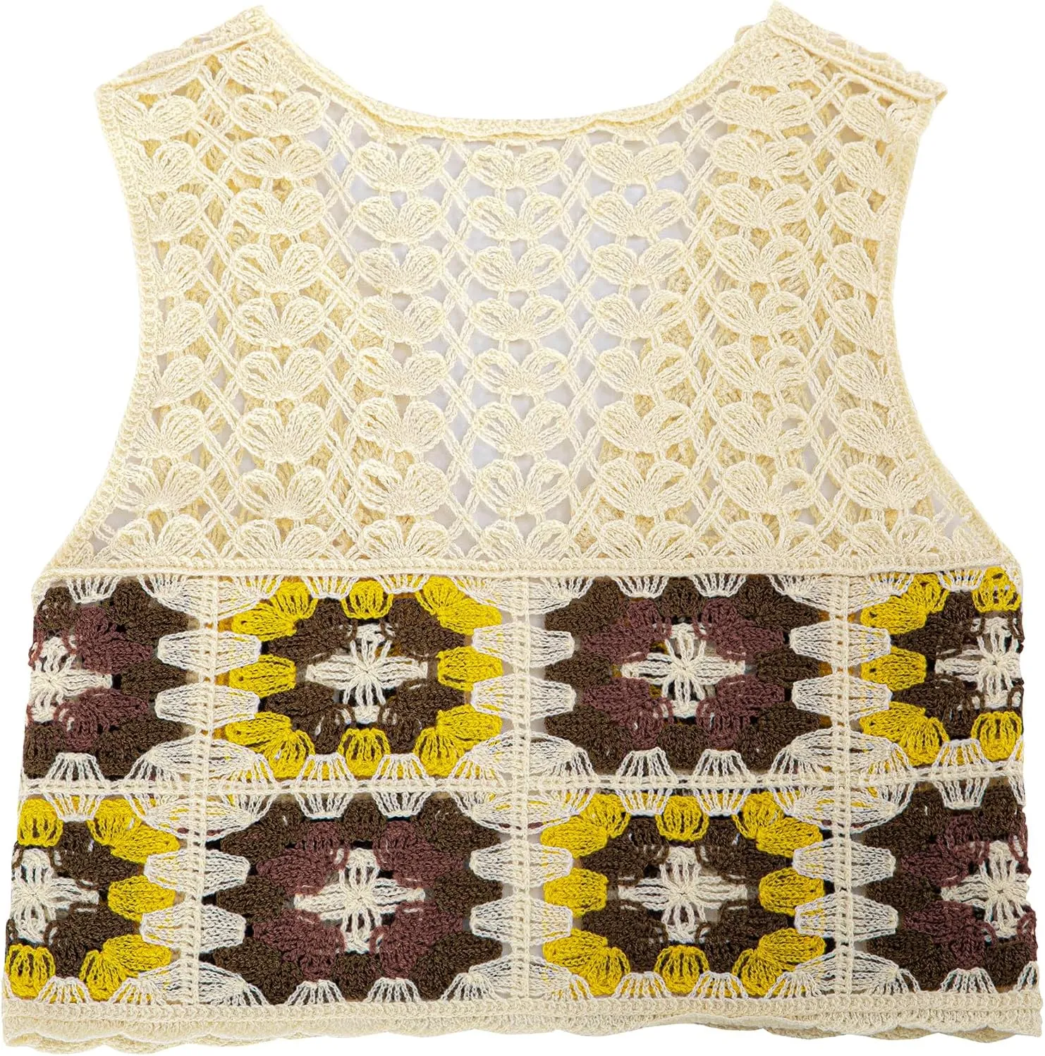 KEOMUD Crochet Floral Sweater Vest for Women Casual V Neck Crop Hollow Out Sleeveless Tie Front Knit Cardigan Vest