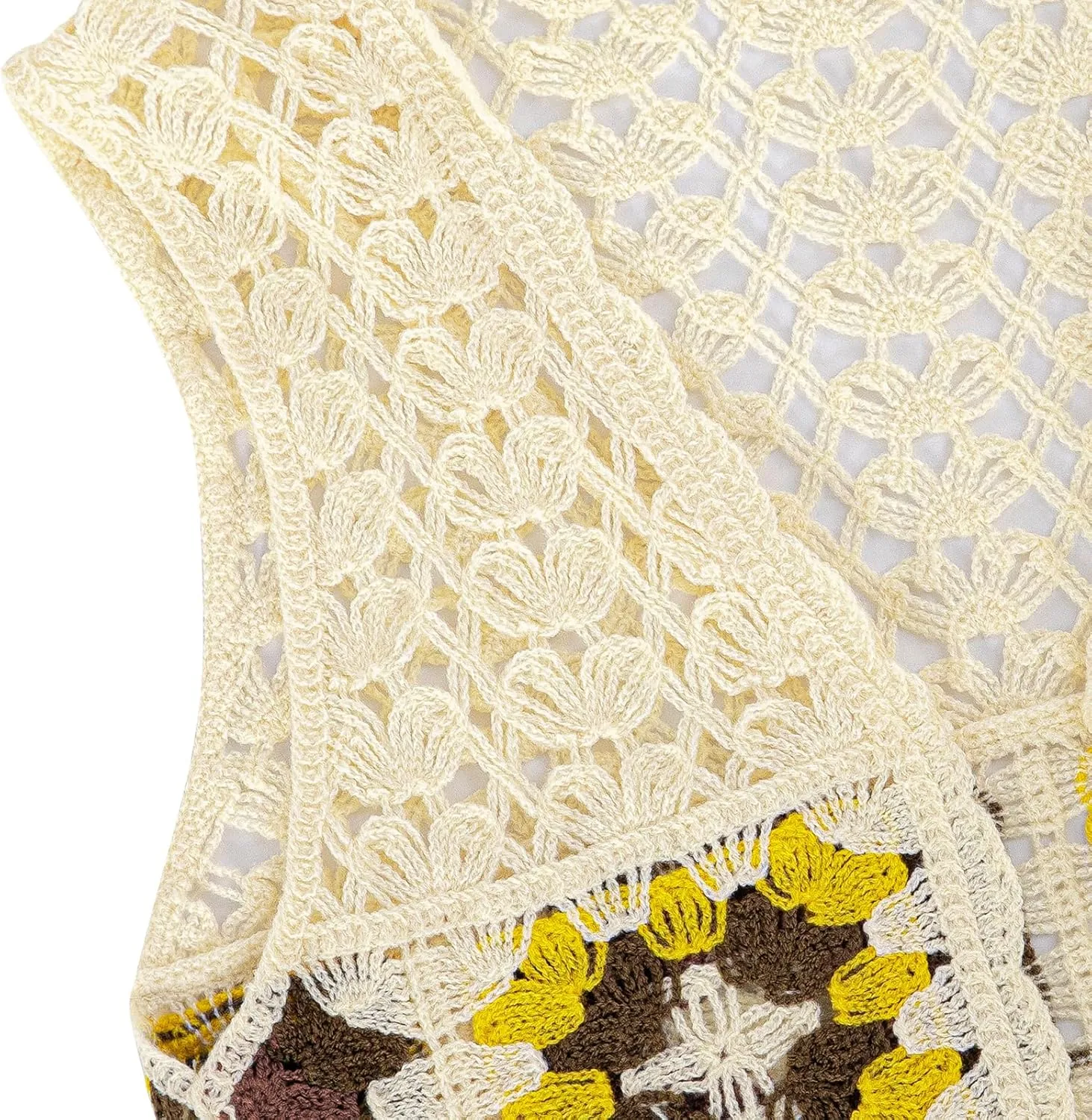 KEOMUD Crochet Floral Sweater Vest for Women Casual V Neck Crop Hollow Out Sleeveless Tie Front Knit Cardigan Vest