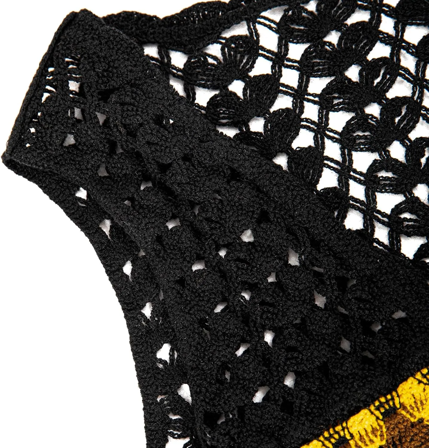 KEOMUD Crochet Floral Sweater Vest for Women Casual V Neck Crop Hollow Out Sleeveless Tie Front Knit Cardigan Vest