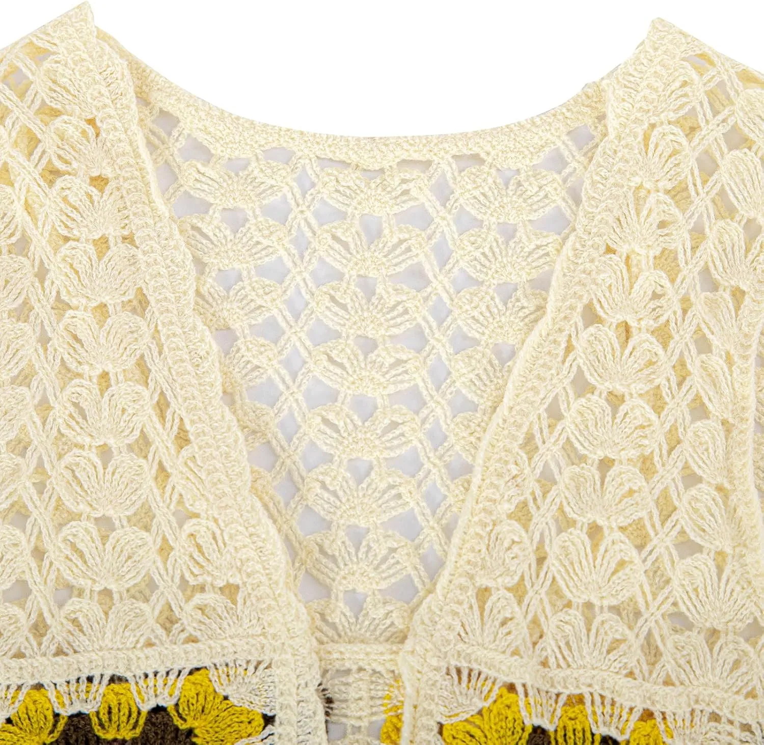 KEOMUD Crochet Floral Sweater Vest for Women Casual V Neck Crop Hollow Out Sleeveless Tie Front Knit Cardigan Vest
