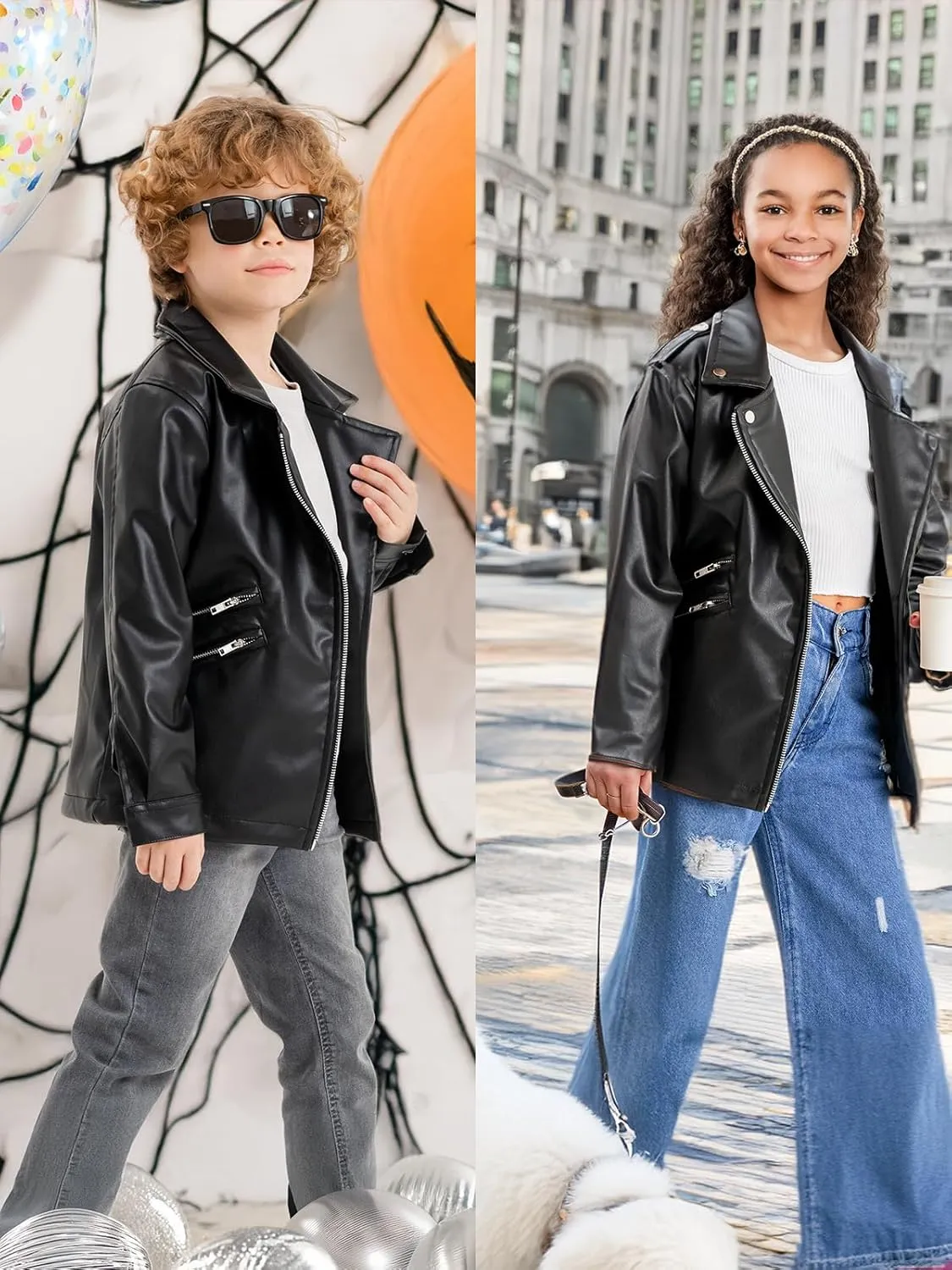Kids Leather Jacket Unisex, Boys Leather Jacket, Stylish Girls Leather Jacket with Notched Collar