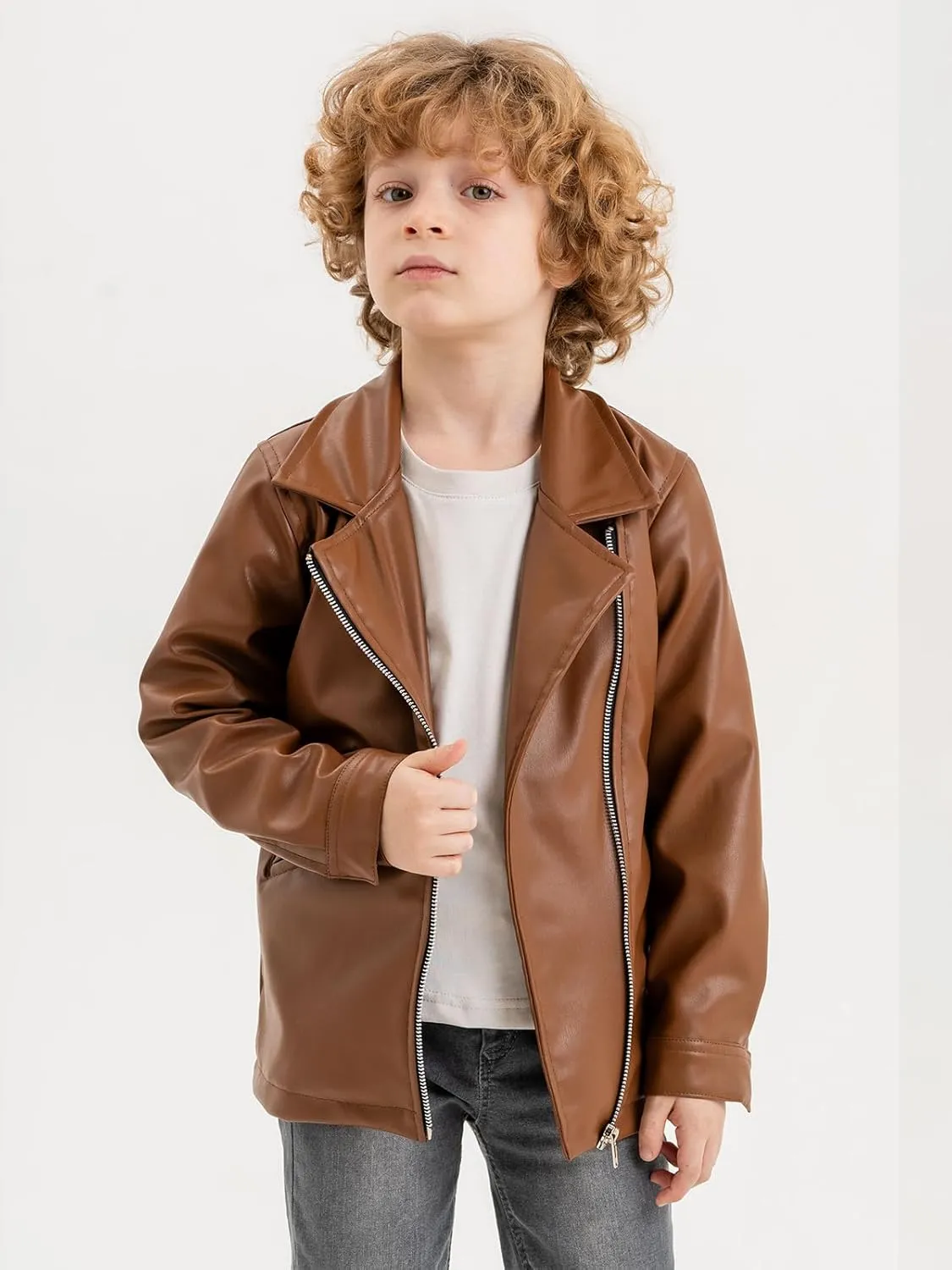 Kids Leather Jacket Unisex, Boys Leather Jacket, Stylish Girls Leather Jacket with Notched Collar