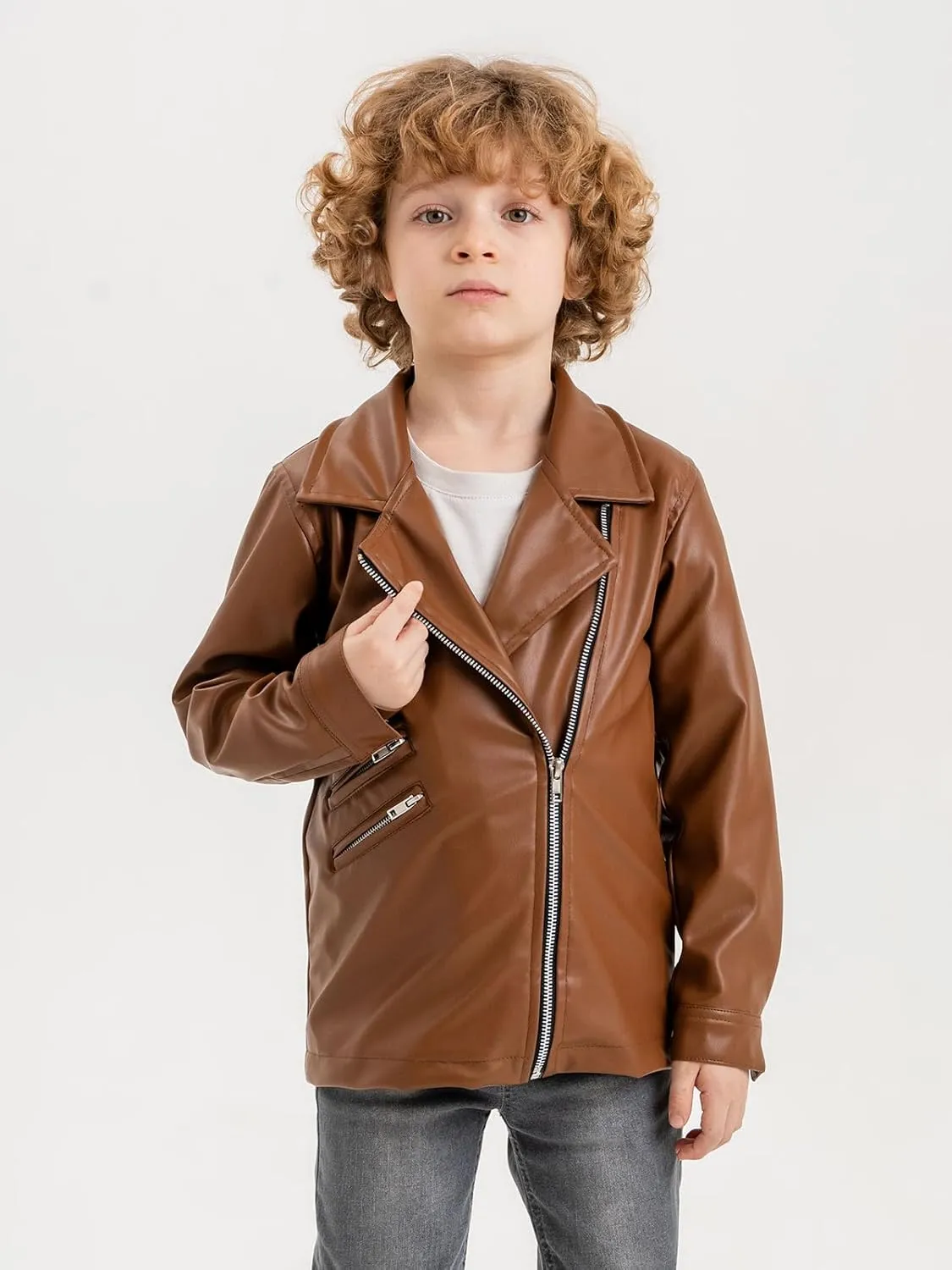 Kids Leather Jacket Unisex, Boys Leather Jacket, Stylish Girls Leather Jacket with Notched Collar