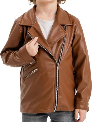 Kids Leather Jacket Unisex, Boys Leather Jacket, Stylish Girls Leather Jacket with Notched Collar