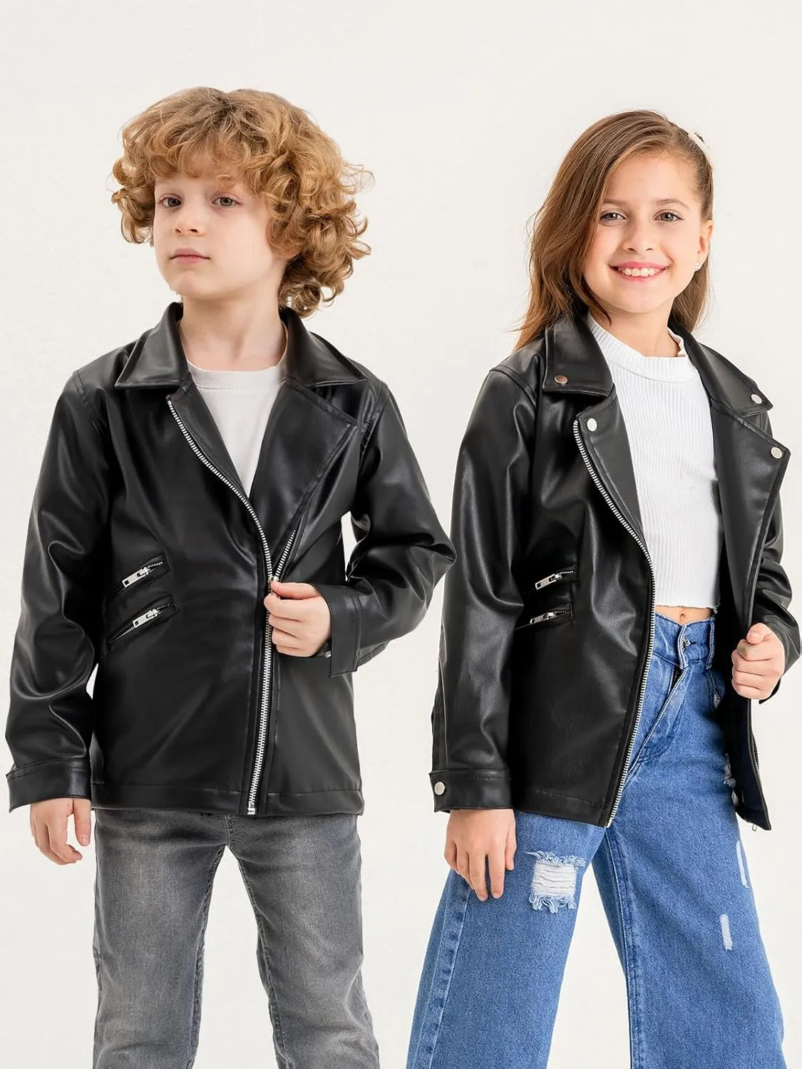 Kids Leather Jacket Unisex, Boys Leather Jacket, Stylish Girls Leather Jacket with Notched Collar