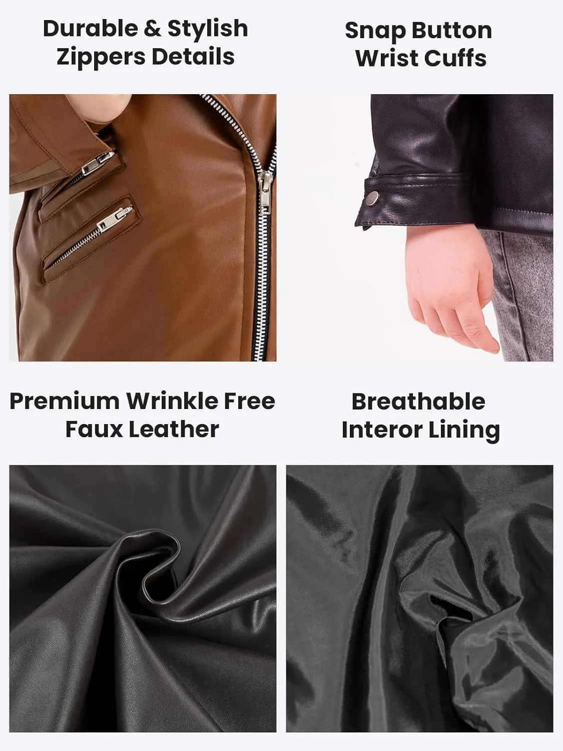 Kids Leather Jacket Unisex, Boys Leather Jacket, Stylish Girls Leather Jacket with Notched Collar