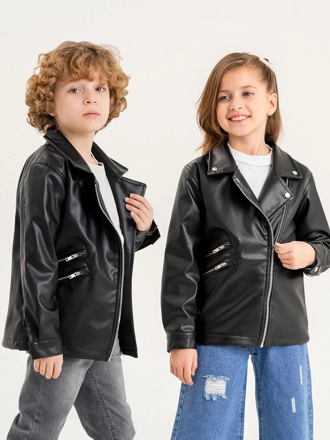 Kids Leather Jacket Unisex, Boys Leather Jacket, Stylish Girls Leather Jacket with Notched Collar