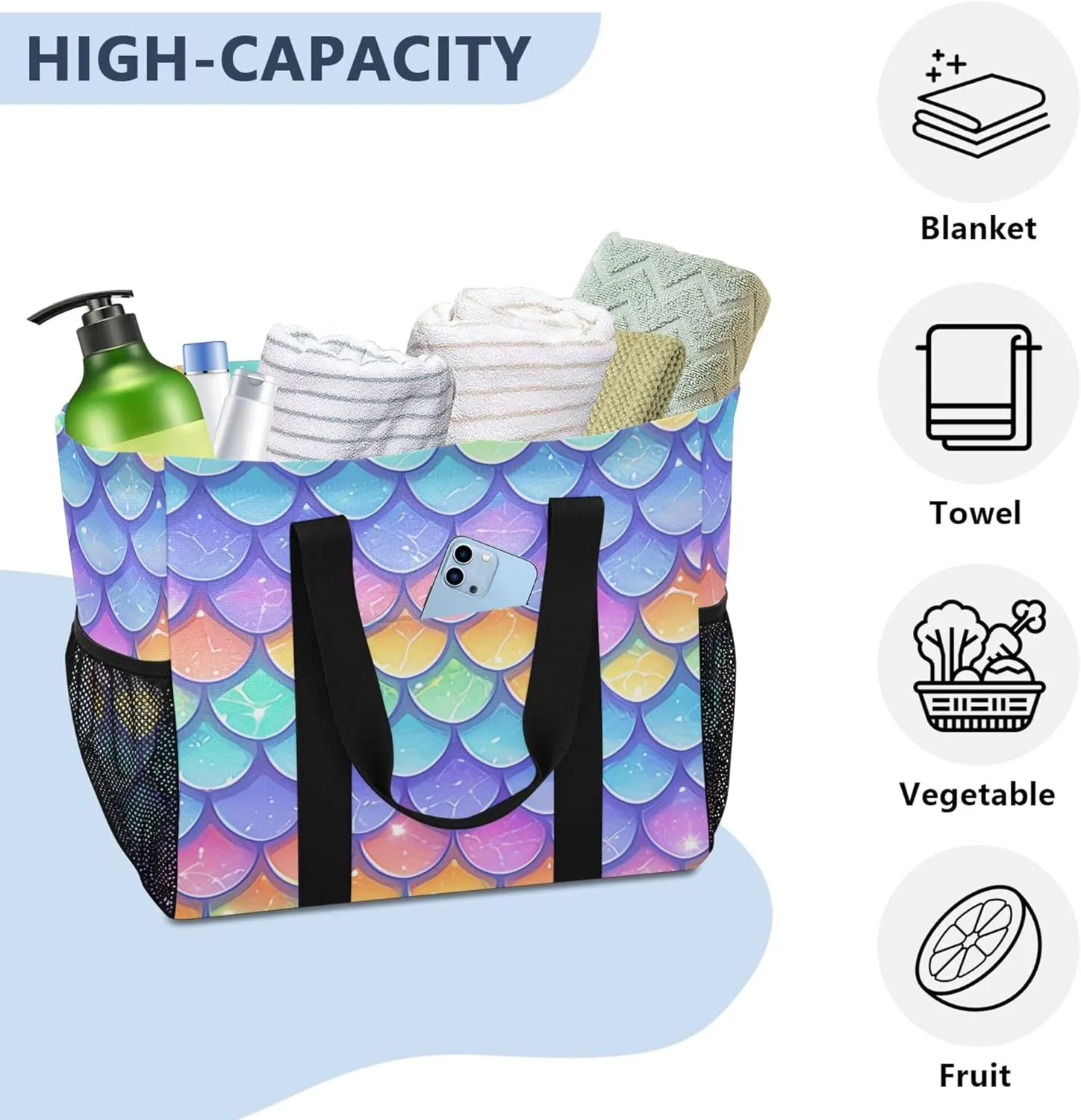 KLL Utility Tote Bag with Handles Foldable Water Resistant Shopping Bags Reusable