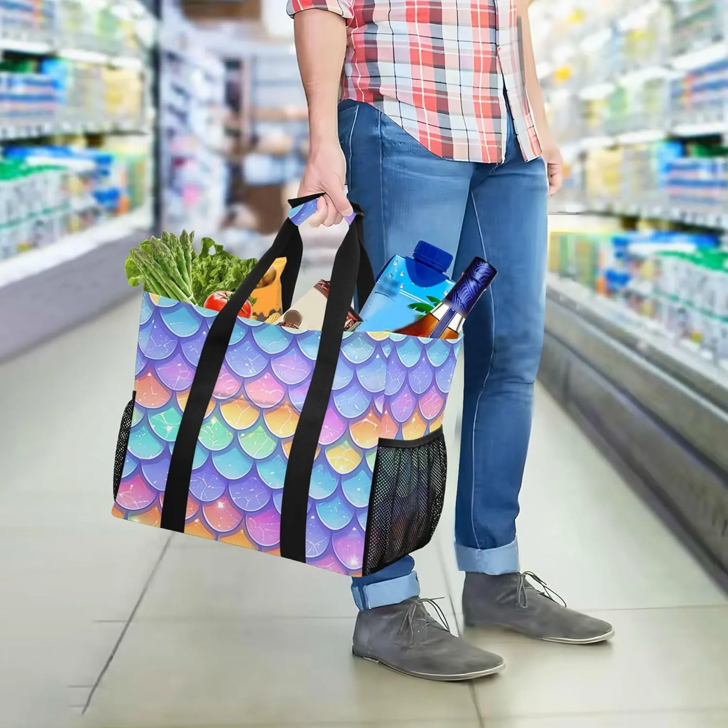 KLL Utility Tote Bag with Handles Foldable Water Resistant Shopping Bags Reusable