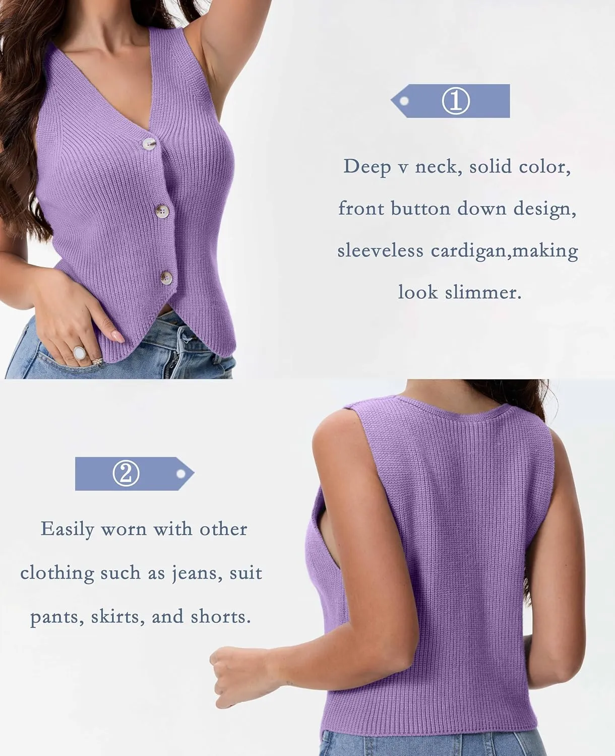Knit Vest Top for Women Button Up Vest Sweater Y2k Trendy Summer Vest Crochet Going Out Tops Jean Vest