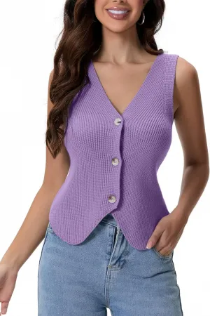 Knit Vest Top for Women Button Up Vest Sweater Y2k Trendy Summer Vest Crochet Going Out Tops Jean Vest