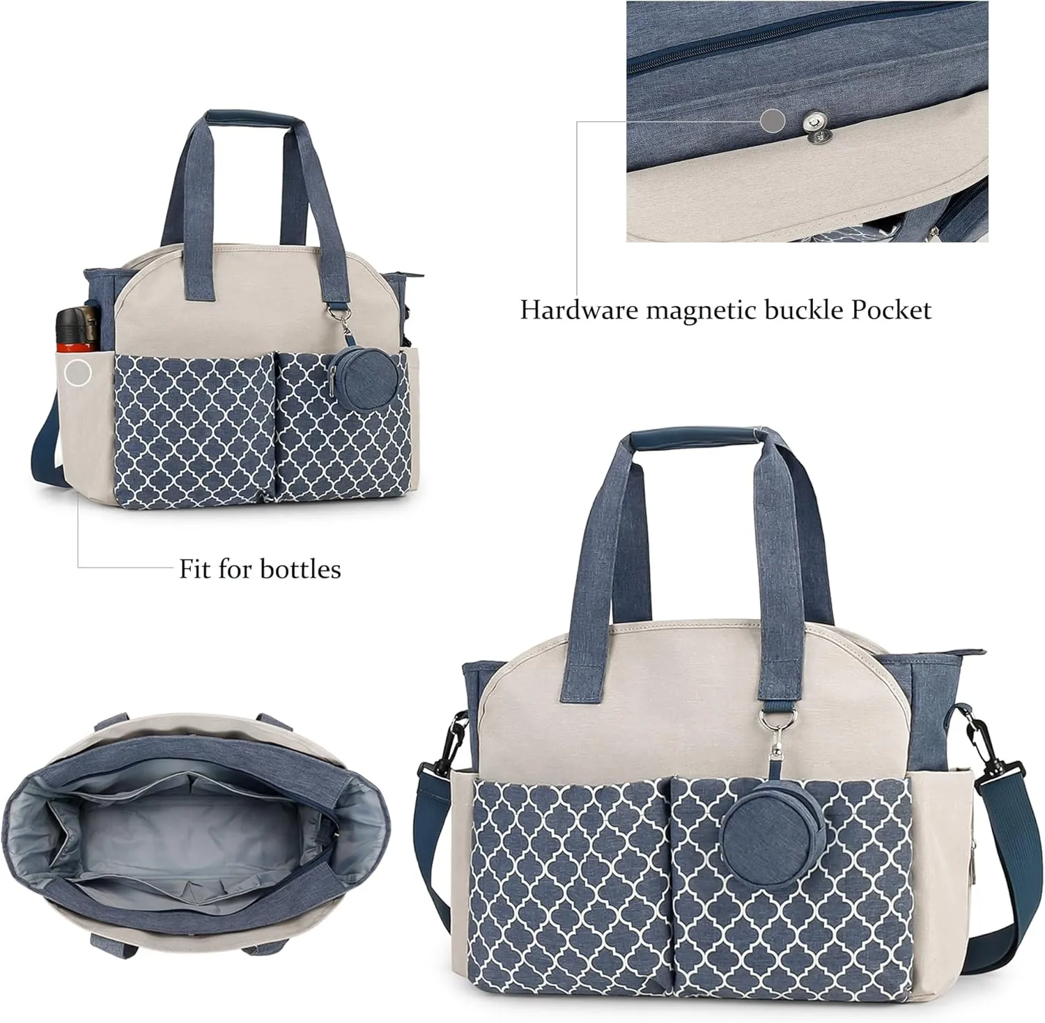 Korolev Nurse Tote Bag for Work - Multiple Pockets, Blue and White
