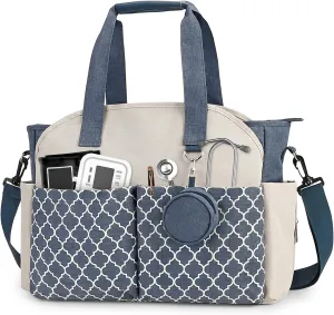 Korolev Nurse Tote Bag for Work - Multiple Pockets, Blue and White