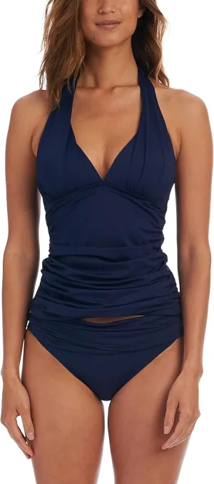 La Blanca Womens Women s Island Goddess Rouched Front Halter Tankini Swimsuit Top Indigo 16, Indigo, 16 US