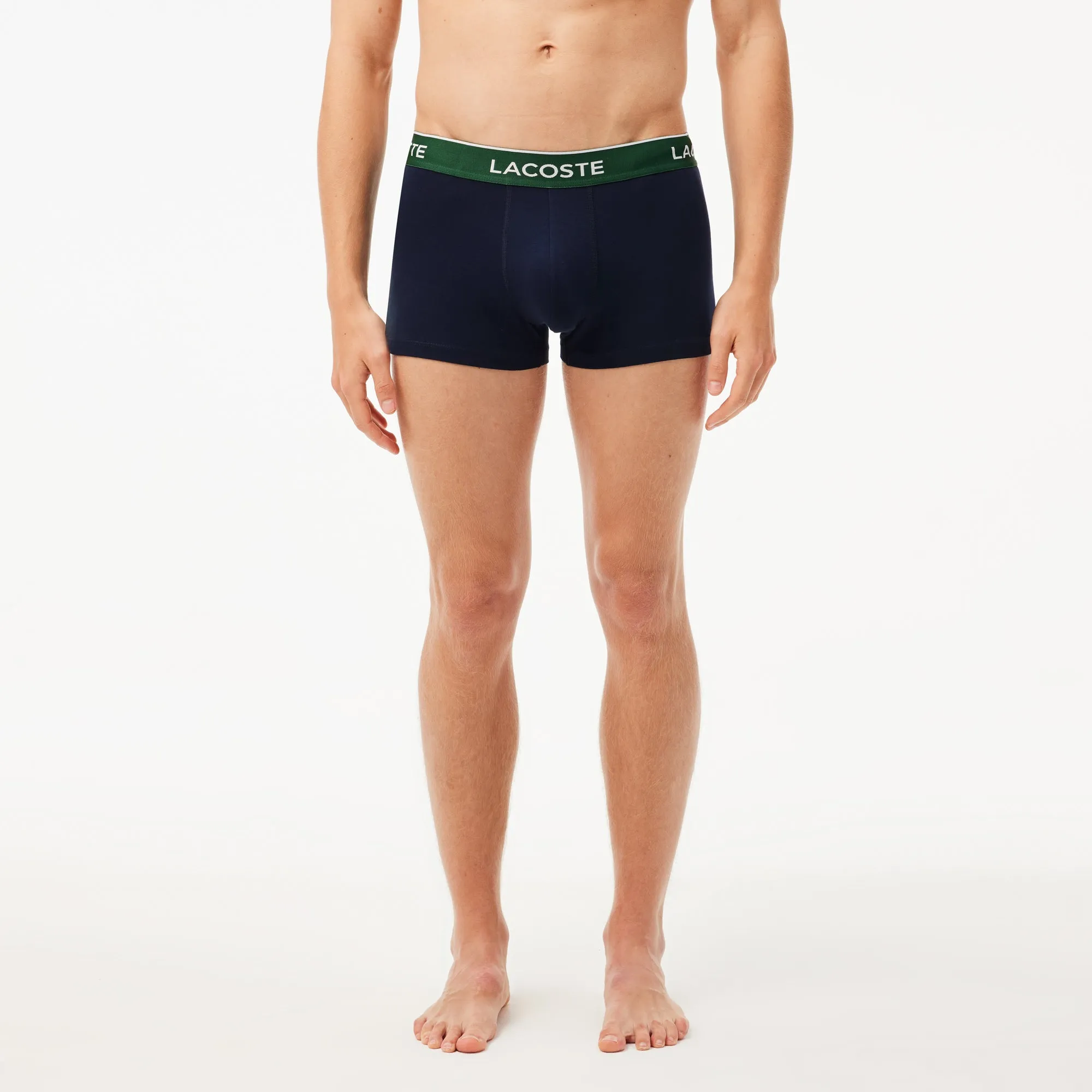 Lacoste 3 Pack Cotton Stretch Trunks - Navy Blue/Green/Red