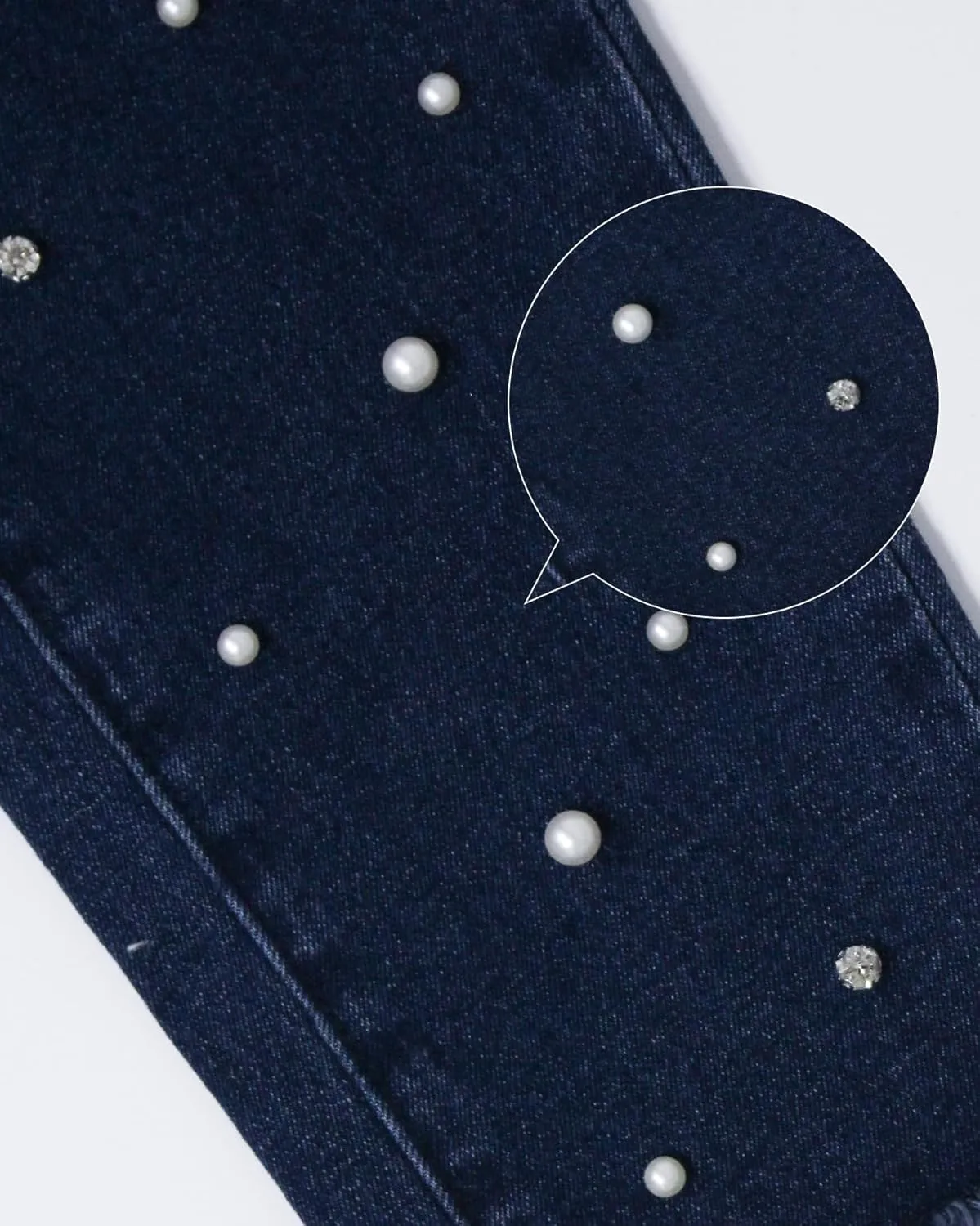 Ladyful Women's Skinny Jeans Classic Mid Waist Stretchy Denim Pants with Pearls Rhinestones