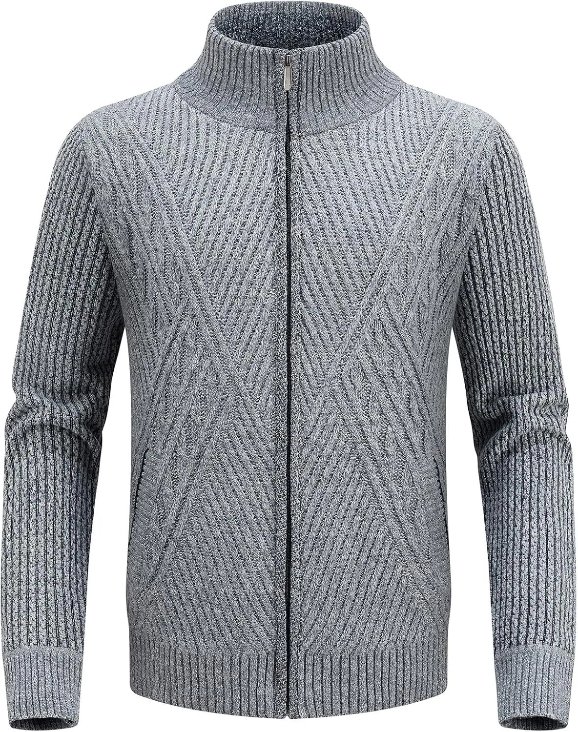 Lamgool Men's Full Zip Sweater Knit Long Sleeve Stand Collar Cardigan Sweaters