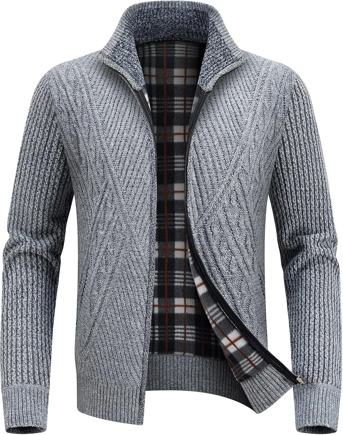 Lamgool Men's Full Zip Sweater Knit Long Sleeve Stand Collar Cardigan Sweaters