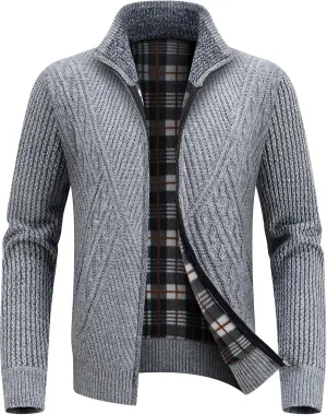 Lamgool Men's Full Zip Sweater Knit Long Sleeve Stand Collar Cardigan Sweaters