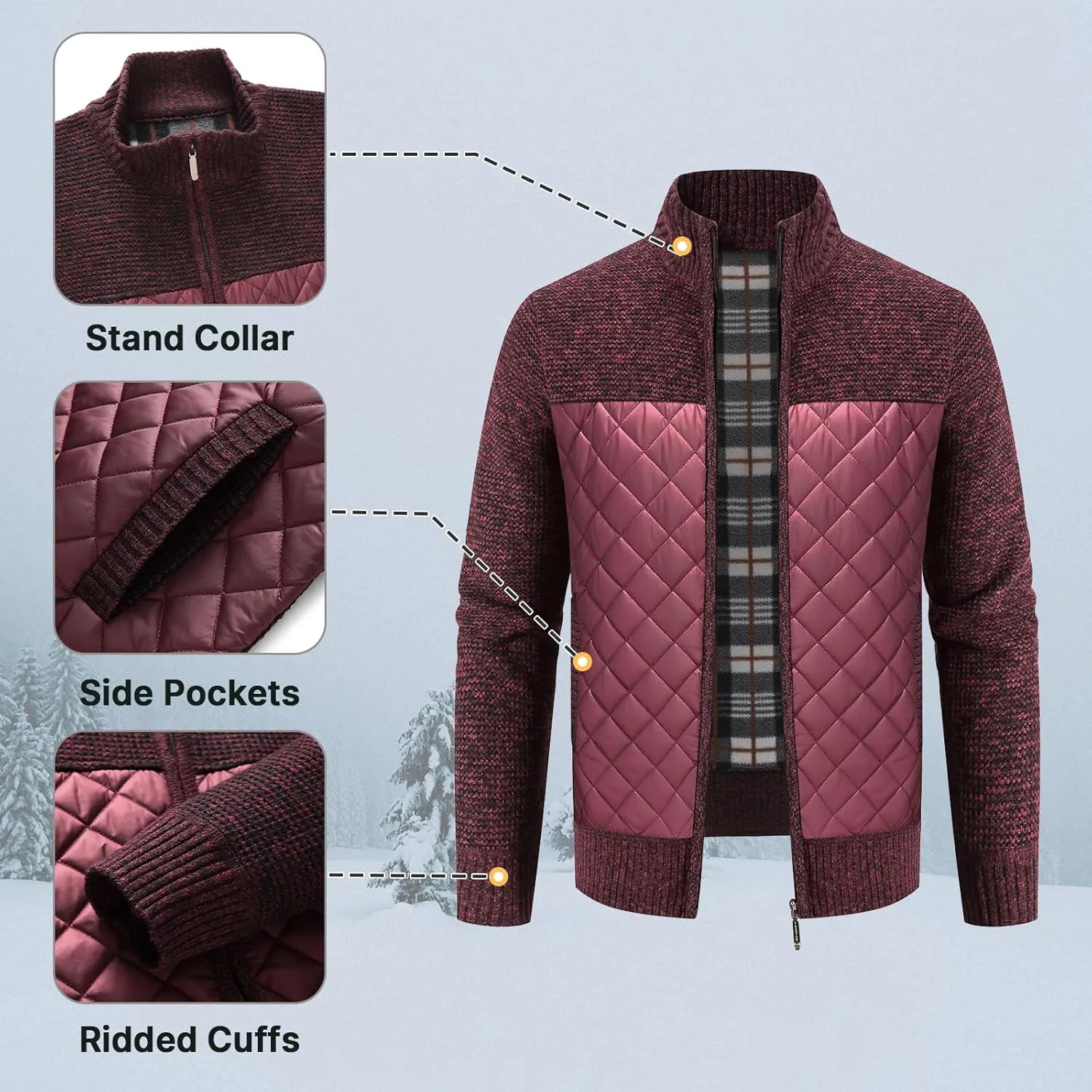 Lamgool Men's Full Zip Sweater Long Sleeve Casual Slim Fit Cardigan Sweaters