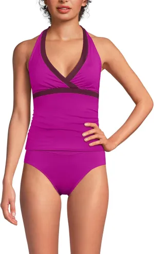 Lands' End Women's Texture V-Neck Halter Tankini Swimsuit Top