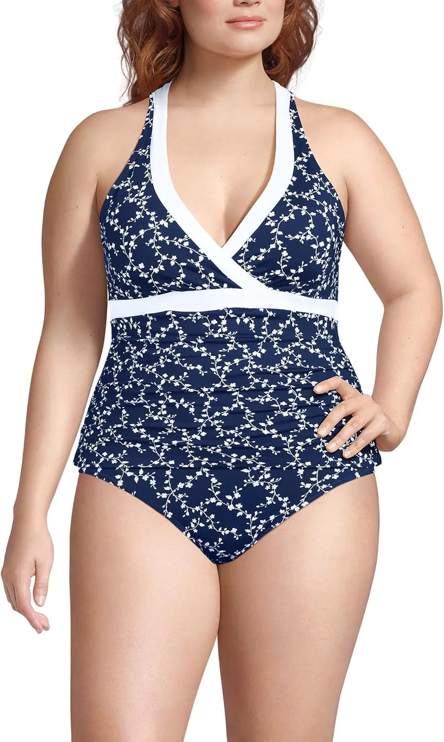 Lands' End Women's Texture V-Neck Halter Tankini Swimsuit Top