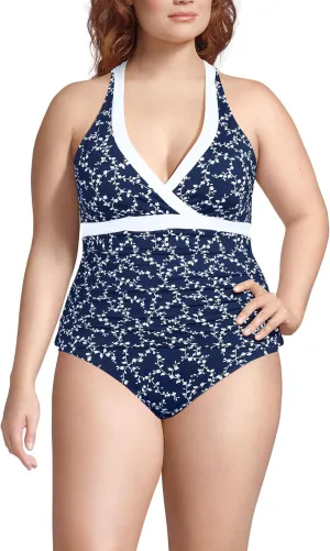 Lands' End Women's Texture V-Neck Halter Tankini Swimsuit Top