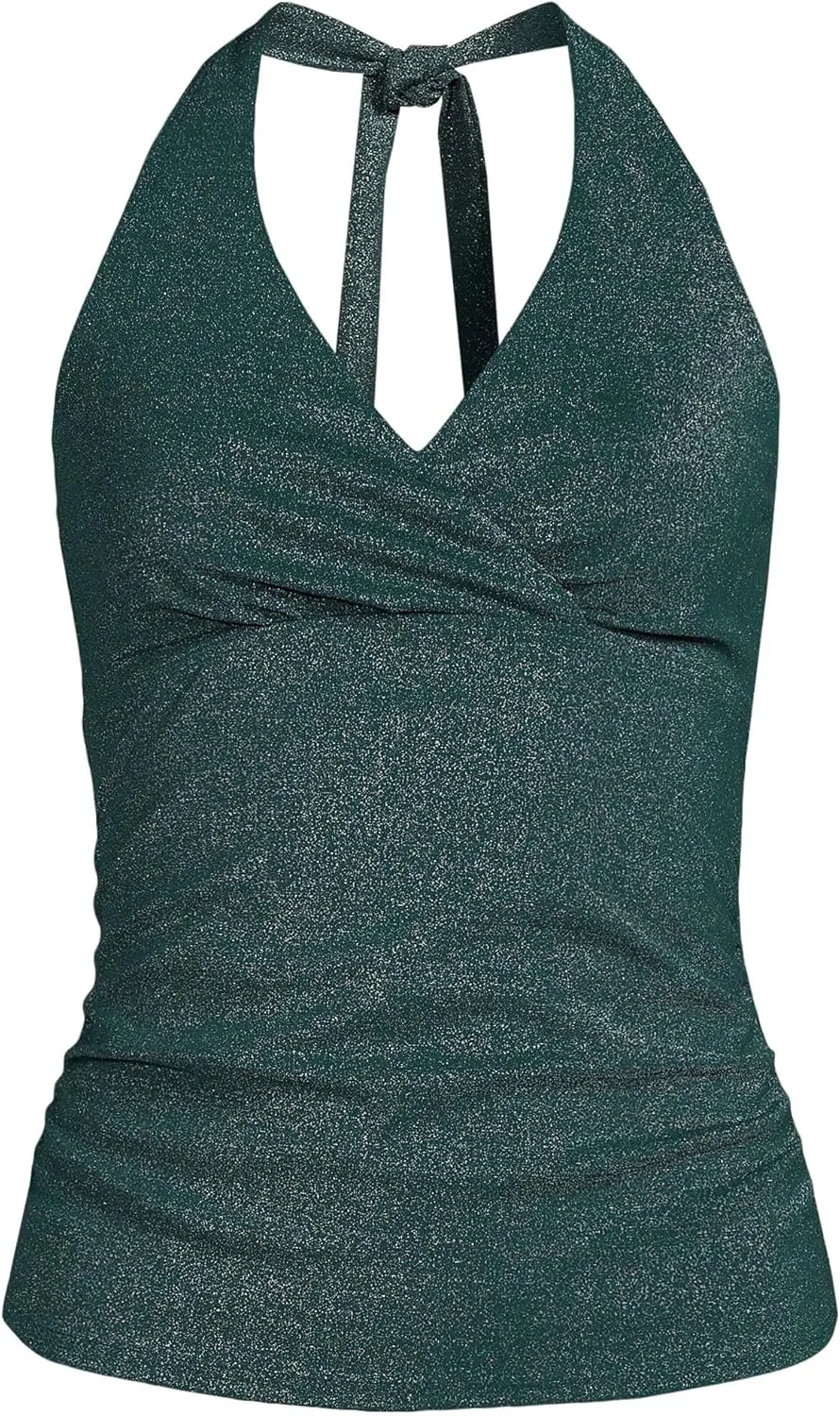 Lands' End Women's Texture V-Neck Halter Tankini Swimsuit Top