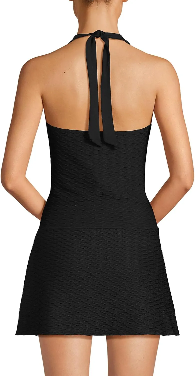 Lands' End Women's Texture V-Neck Halter Tankini Swimsuit Top