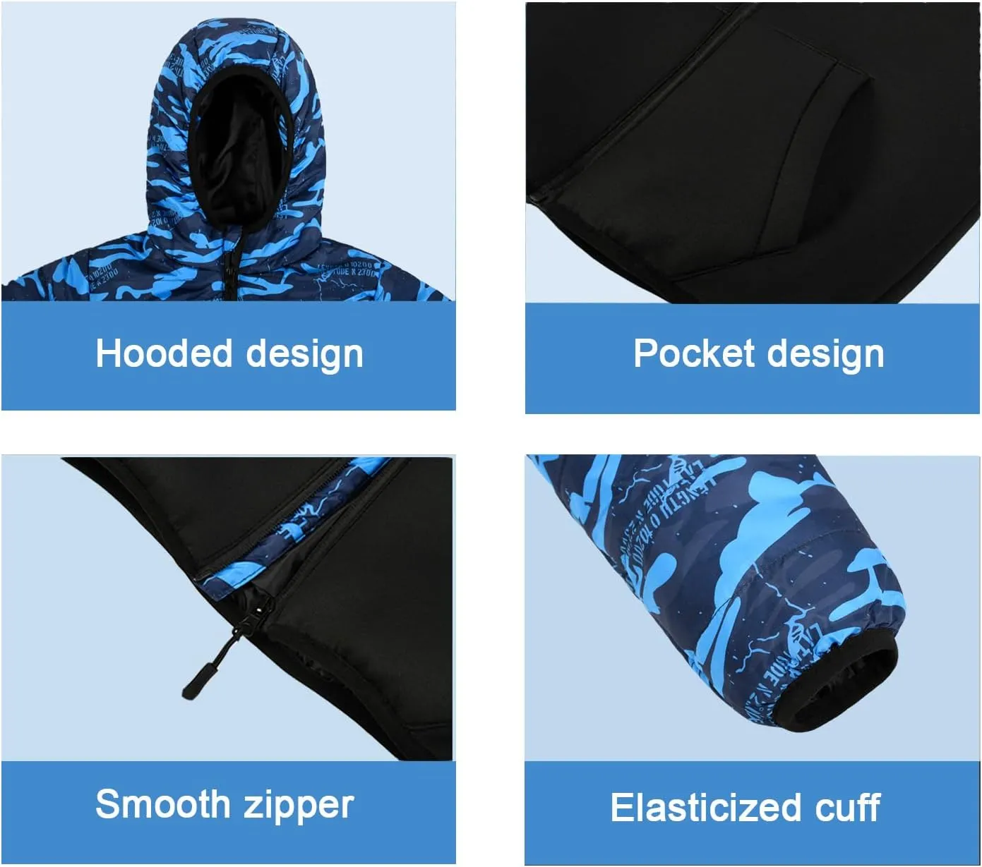 Lansbojun Hooded Puffer Jacket for Boys Lightweight Water-resistant Kids Clothes Winter Coat