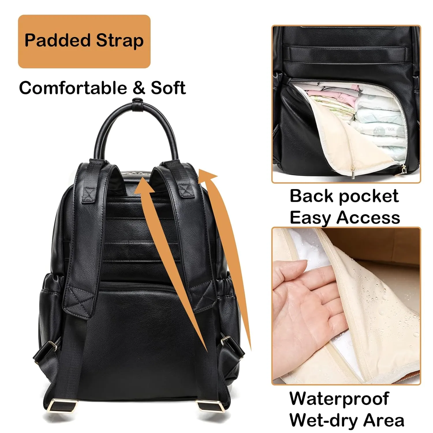 Leather Diaper Bag Backpack for Women with Multiple Pockets,Laptop Compartment and Changing Pad.