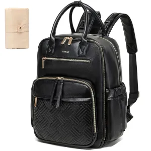 Leather Diaper Bag Backpack for Women with Multiple Pockets,Laptop Compartment and Changing Pad.