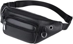 Leather Fanny Pack/Waist Bag/Organizer with Adjustable Belt, Multiple Pockets Waist Pack, Black (Color : Black)