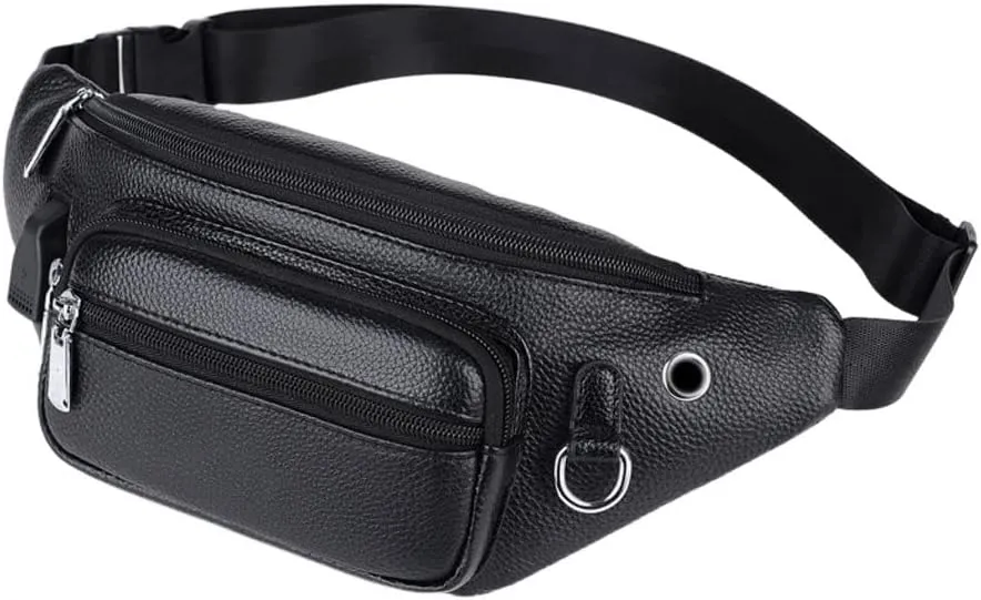 Leather Fanny Pack/Waist Bag/Organizer with Adjustable Belt, Multiple Pockets Waist Pack, Black (Color : Black)