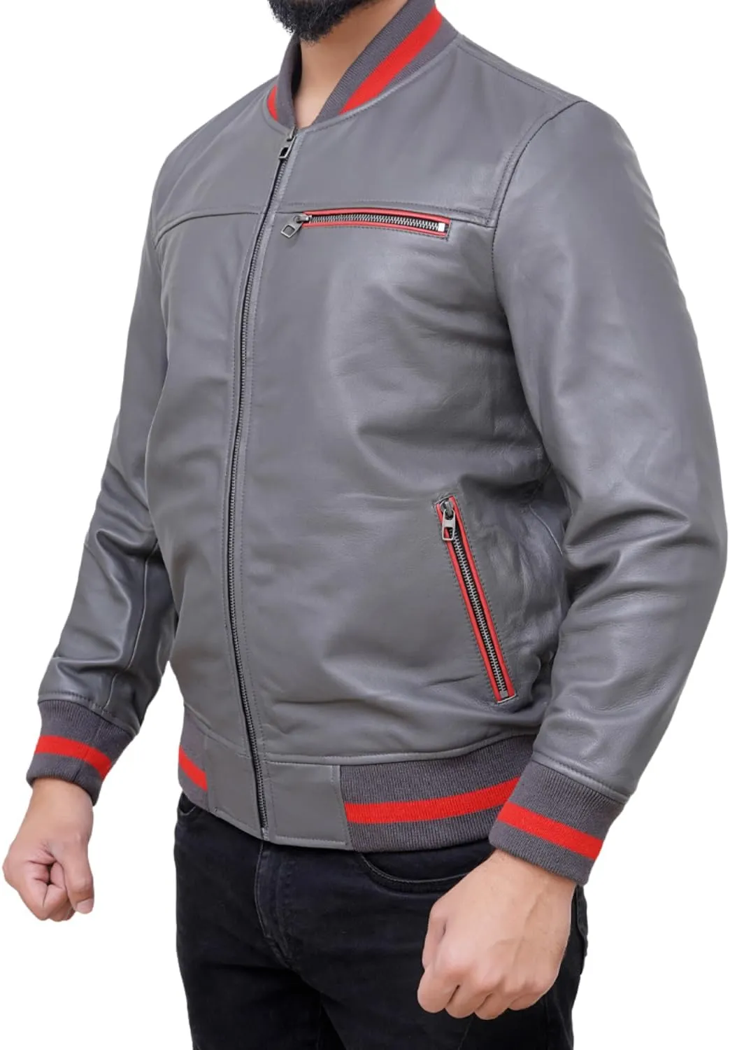 Leather Jacket For Men | Genuine Leather Handmade Motorcycle Jacket Contrast Stripes Viscose Lining Moto Style