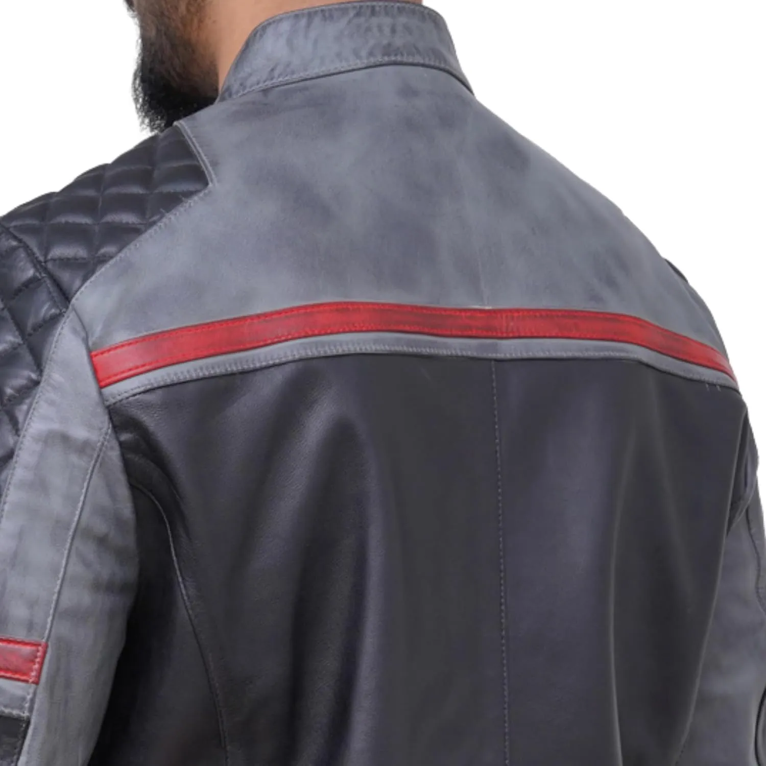 Leather Jacket For Men | Genuine Leather Handmade Motorcycle Jacket Contrast Stripes Viscose Lining Moto Style