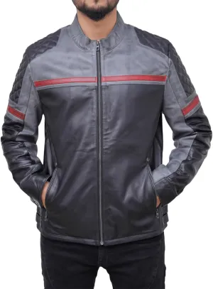 Leather Jacket For Men | Genuine Leather Handmade Motorcycle Jacket Contrast Stripes Viscose Lining Moto Style